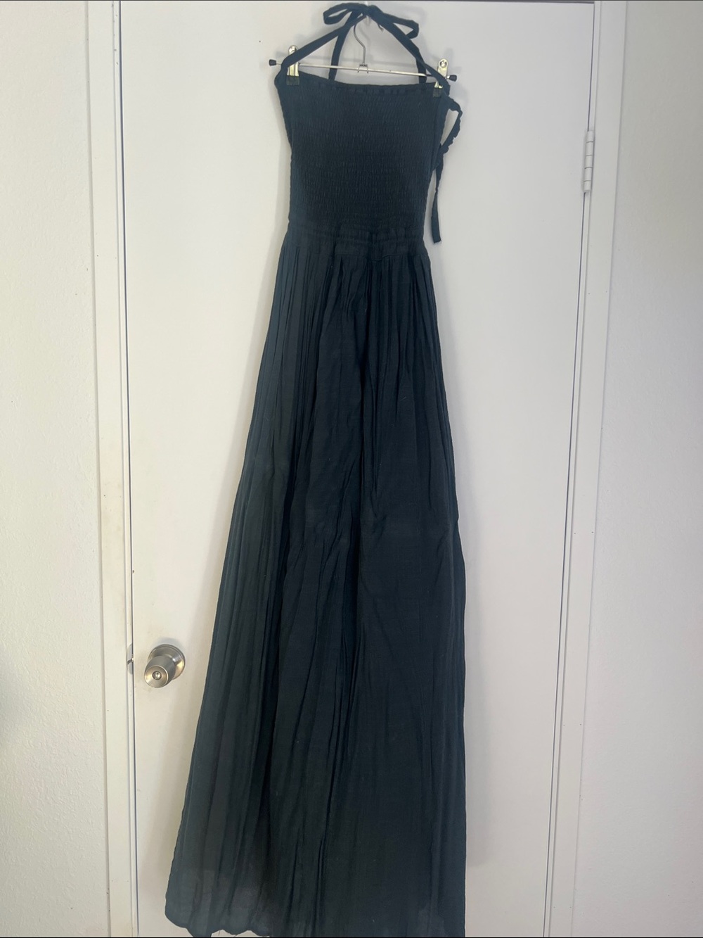 Navy Blue Smocked  Backless Maxi Dress.